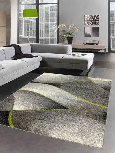 Carpetia Teppich Teppich Wohnzimmer Wellen Design in grau anthrazit grün - pflegeleicht, rechteckig, Höhe: 8 mm