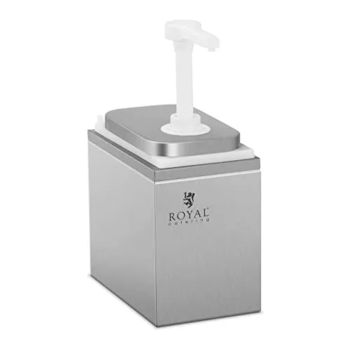 Royal Catering Saucenspender RCDI-2L - Saucieren - 2L Pumpspender aus Edelstahl für hygienisches und präzises Dosieren von Ketchup, Senf oder Mayonnaise, ideal für Selbstbedienungsbereiche.