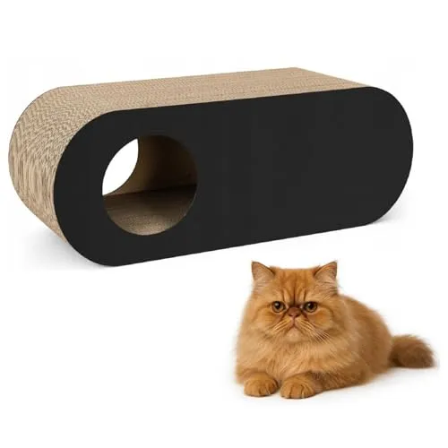 QLS Katzenmöbel aus Wellpappe & HDF – 75×27×29 cm - Kratzbrett, Katzenhöhle, Liegeplatz – Inkl. Katzenspielzeug & Katzenminze (Schwarz)