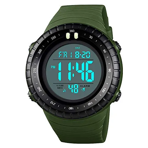 TONSHEN Multifunktional Outdoor Herren Sport Uhren LED Elektronik Digital Doppelte Zeit Countdown Alarm Stoppuhr Taktik Militär Armbanduhr 50M Wasserdicht (Grün)