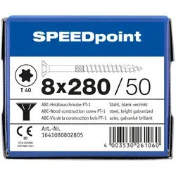 SPAX SPEEDpoint Holzbauschraube Senkkopf T40 Teilgewinde Schabenut A2J 8x280mm (50)