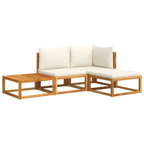 vidaXL Garten Sofa Garnitur 4-TLG. - Modular Garnitur aus Akazienholz mit Kissen - Gartenmöbel Set mit robustem Akazienholz, ideal für entspannte Stunden im Freien. Bequeme, dick gepolsterte Kissen und abnehmbare Bezüge für einfache Pflege.