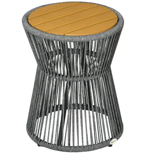 Outsunny Beistelltisch - Moderner Rattan Gartentisch in Dunkelgrau - Gartentische im Boho-Stil, leicht beweglich und vielseitig einsetzbar als Pflanzenhocker oder Ablage – ideal für Terrasse, Garten oder Veranda.