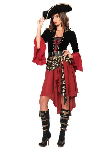LEG AVENUE Damen Cruel Seas Captain Kostüm, Black & Burgundy, Größe: L (EUR 40) - Verkleiden & Kinderrollenspiele – Hochwertiges Material mit Reißverschluss für optimalen Tragekomfort und einen stilvollen Auftritt.