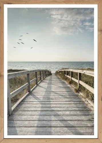 Bönninghoff Bild mit Rahmen, Meer, Natur, Steg, Strand, Vögel (1 St)