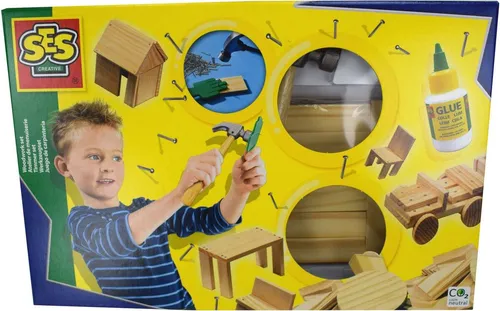 Woodwork Set für Kinder - Kunststoffspielzeug mit sicherem Holzwerkzeug-Set, fördert Selbstvertrauen und Feinmotorik beim kreativen Gestalten.