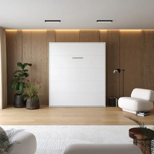 SMARTBett Schrankbett M1 180x200 Vertikal Wandbett Klappbett mit Gasdruckfedern bis 400 kg Weiss/Weiss