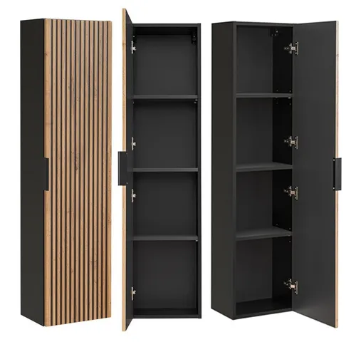 Lomadox Badezimmer Hochschrank 35x140 cm - Moderne Badmöbel in anthrazit mit Eiche Nb.; Softclose-Tür und verstellbare Einlegeböden für flexiblen Stauraum im Bad.