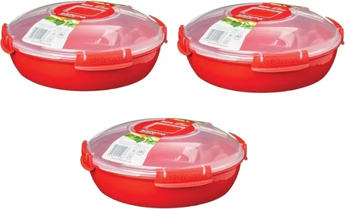 Sistema Microwave Mikrowellen Teller, 1,3 l, rot 3er Set 1118 + Gratis 4er Set E