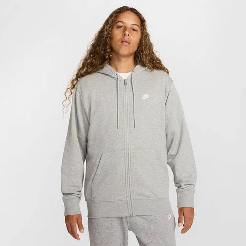 Nike Herren Club Ft Full Zip Jacke - Dk Grey Heather/Lt Smoke Grey, S - Hochwertige Full Zip Jacke mit gesticktem Nike Futura-Logo, ideal für lässige Outfits und sportliche Aktivitäten.