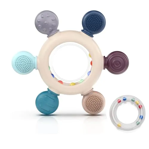 akolik Beißring Baby, Zahnungshilfe Beißspielzeug und Babyspielzeug aus Silikon, Baby Spielzeug ab 0 3 6 9 12 Monate, Ruder Greifling Beißspielzeug, BPA-frei Erstausstattung Neugeborene, Geschenk