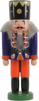 Rudolphs Schatzkiste Nussknacker König dunkelblau Höhe 13cm NEU Weihnachten Seiffen Nutcracker Nüsse Erzgebirge Winter Dekoration Holzkunst Holz Weihnachtsmann Christmas Walnuss