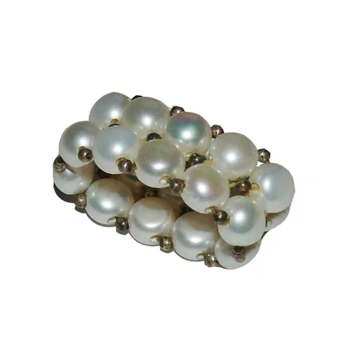 Ring Perle weiß zweireihig Süßwasser Perle Natur One Size auf Gummi aufgezogen