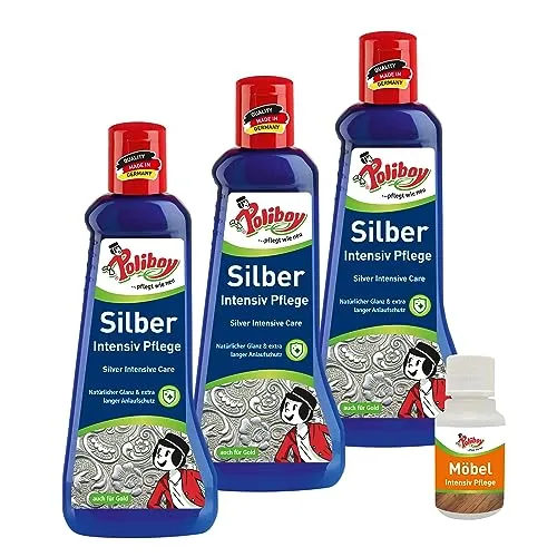 POLIBOY Silber Intensiv Pflege - Sanftes Poliermittel für Silberschmuck - 3x 200 ml - Mit Produkt-Probe - Made in Germany