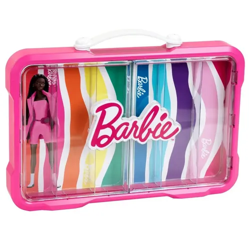 Klein Sammelkoffer Barbie - Leuchtende Sammelvitrine für 6 Barbies - Spielfahrzeug-Sammelkoffer mit Schnappverschluss, ideal zum sicheren Aufbewahren und Präsentieren von Barbies. Perfekt für Kinder ab 3 Jahren, mit einem auffälligen pinken Design.