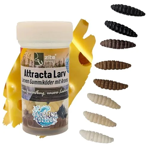 Zite Fishing Attracta Larv Floating | 8 Stück Aromatisierte Gummiköder Forellen-Angeln | Künstliche Larven Rotationsköder Auftreibende Wirkung | Phthalatfrei & Nachhaltig (Natur-Mix Käse)