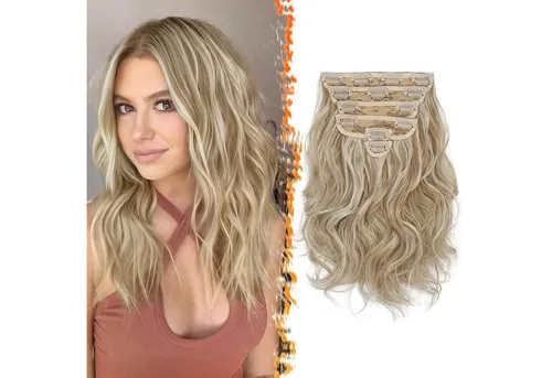 LuxusKollektion Kunsthaar-Extension Clip in Haarverlängerung Kurzes Wellige Blond Extensions 30cm 6PCs