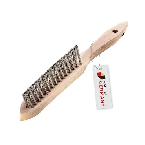 ROTHENBERGER Industrial Kratzbürste Unkraut | Drahtbürste | Grillbürste | Metallbürste | Kehlnahtbürste | Handdrahtbürst 3-reihig I 28 cm lang I mit Holzgriff