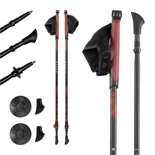 KADVA HALNA Nordic Walking Stöcke Rot, 84-135 cm verstellbar mit Quick Lock System