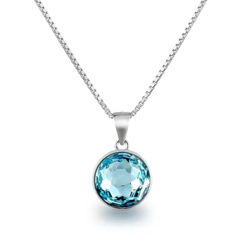 Schöner-SD Anhänger Kristall rund Halskette 925 Silber Aquamarin blau - Ketten für Damen mit edlem 10 mm Kristallanhänger in Aquamarin-Blau, der mit seiner Brillanz jedes Outfit veredelt. Hochwertige 925 Silberfassung und Venezianerkette sorgen für elegante Ausstrahlung.