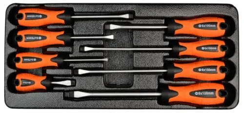 Farys Schlitz Schraubendreher Satz 8 TLG FR1843 Werkstatt Einsatz Flache Schraubendreher Ergonomischer Griff