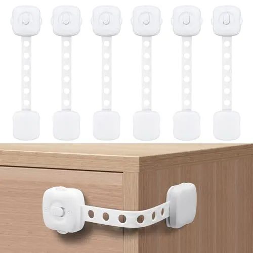 ECHOCUBE Kindersichere Schrankschlösser, 6 Stück Doppelschlösser Baby-sichere Schrankschlösser, verstellbare Baby-Sicherheitsschlösser für Schränke, Schubladen, Kühlschrank, Toilette (weiß)