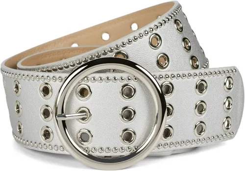 styleBREAKER Damen Gürtel mit Lochnieten und runder Schließe - Damen-Gürtel mit edlem Design, kürzbar und ideal für Taillentrends oder lässige Hüftlooks. Die silbernen Nieten sorgen für einen stylishen Akzent.
