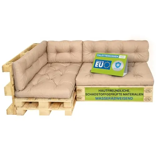 Produktbild Pillows24 – 6-teiliges Palettenkissen-Set | Sitz- und Rückenkissen für Palettensofas | UV-beständig & wasserabweisend | Made in EU | Cappuccino