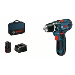 Bosch Akku-Bohrschrauber GSR 12V-15 - 2 x 2,0 Ah Akku, handliches Kraftpaket mit LED-Licht und 15 Nm Drehmoment