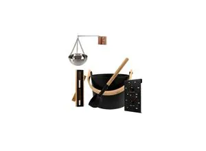 HOME DELUXE Sauna-Aufgussset LUVIA (4-tlg) - Sauna-Aufguss-Set in stilvollem Schwarz mit allem Zubehör für entspannende Sauna-Momente: Eimer, Kelle, Sanduhr, Thermo- und Hygrometer, langlebig und modern.
