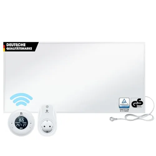 BR Bringer Infrarotheizung 1200 Watt - Energiesparende Elektroheizung mit 5 Jahren Garantie - Elektroheizkörper mit schneller Wärmeverteilung, ideal für Asthmatiker. Effizient und umweltfreundlich, einfach per Fernbedienung oder App steuerbar.