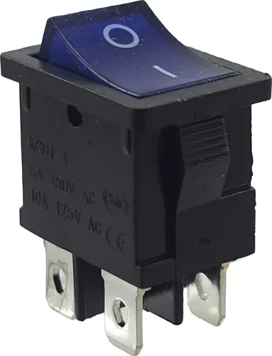 Einbau Wippschalter Blau, Geräteschalter Rahmenmaße 21 x 15 mm, 6 A, 250 V 4Pins, beleuchtet