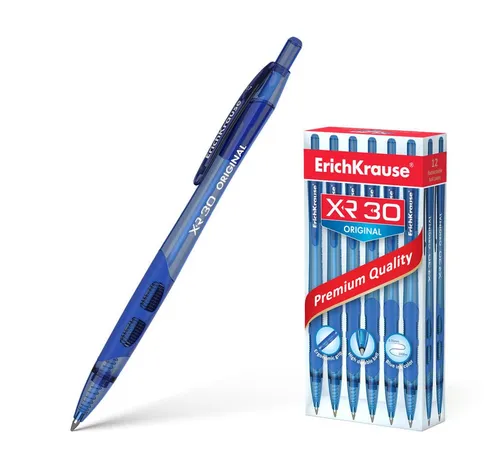 Erich Krause Kugelschreiber, Druckkugelschreiber XR-30 0,35mm mit Gummigriff 12er Pack Blau