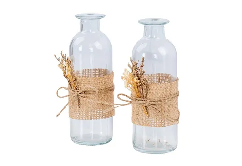 Levandeo® Dekovase, 2er Set Vase H17cm Glas Blumenvase Natur Trockenblume Boho Tischdeko