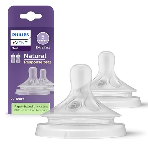 Philips AVENT Natural Response Sauger – 2x Sauger für Babyflaschen mit Durchflussstärke 5, für Babys ab 6 Monaten, BPA-frei (Modell SCY965/02)