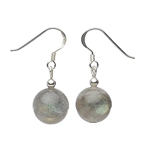Ohrringe Ohrhänger aus echtem Labradorit & 925 Silber grau mit blau-grün Damen