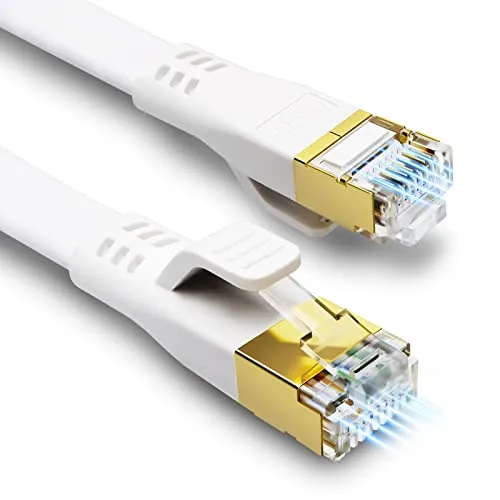 HUGIN Cat 8 LAN Kabel 5m, Netzwerkkabel Flach Cat 8 Ethernet Kabel, 40Gbps 2000MHz Gigabit POE Patchkabel Internetkabel für Gaming PC PS5 PS4 Switch Router Modem TV (5m/weiß)