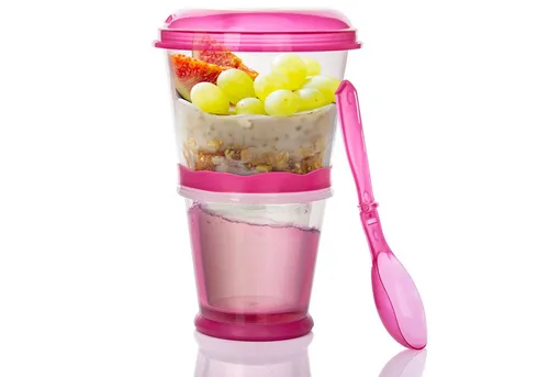 Goods+Gadgets Aufbewahrungsbecher GOODS+GADGETS Müsli To-Go Becher 2in1 mit Kühlfach & Klapp-Löffel, (Milchkühlfach & Klapp-Löffel), Joghurt 2-Go Reise-Becher