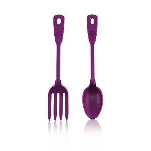 Kochblume Servier Set, 2-teilig – Löffel und Gabel aus Silikon mit Edelstahlkern (lila) - Kochlöffel Set mit vielseitigem Löffel und silikonbeschichteter Gabel für schonendes Kochen. Hygienisch, langlebig und perfekt für Salate oder Servieren.