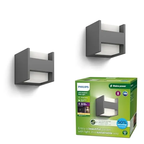 PHILIPS LED Arbour UltraEfficient Wandleuchte 3.8W 2700K Anthrazit (Doppelpack) - Energieeffiziente Wandleuchte mit Dual Brightness-Funktion und Bewegungssensor. Ideal für alle Wetterbedingungen, langlebig mit bis zu 50.000 Stunden Lebensdauer. Perfekt für Sicherheit und Ambiente im Außenbereich.