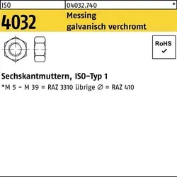 Sechskantmuttern ISO 4032 Typ 1 - Messing verchromt M 5 - Eisenwaren: Hochwertige Sechskantmuttern aus Messing, ideal für zuverlässige Verbindungen mit metrischem Regelgewinde, korrosionsbeständig und langlebig.