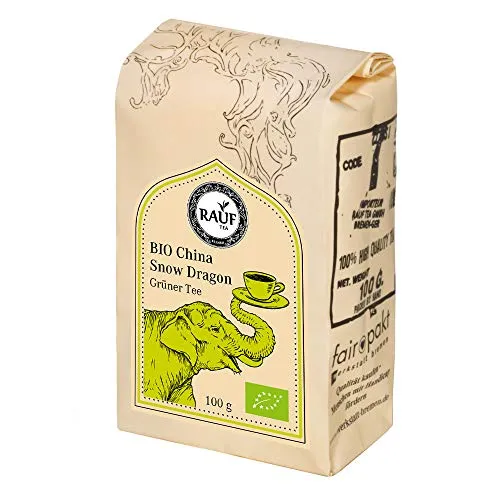 Rauf Tee | Grüntee China Snow Dragon Bio | 100g | Erstklassiger Grüntee mit würzig-rauchigem Geschmack | Handverarbeitete Blätter | Hochwertige Bio-Qualität