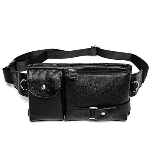Leder Gürteltasche für Herren Frauen Reisen Jagd Wandern Klettern Mehrzweck Hip Bum Gürtel Schlank Handy Geldbörse Brieftasche Schwarz