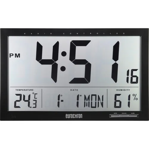 Eurochron EFWU Jumbo 100 Funk Wanduhr - Wohnaccessoires - Riesige Anzeige für optimale Ablesbarkeit von Uhrzeit, Datum und Temperatur, ideal für Büro, Gastronomie oder Menschen mit Sehbehinderung.