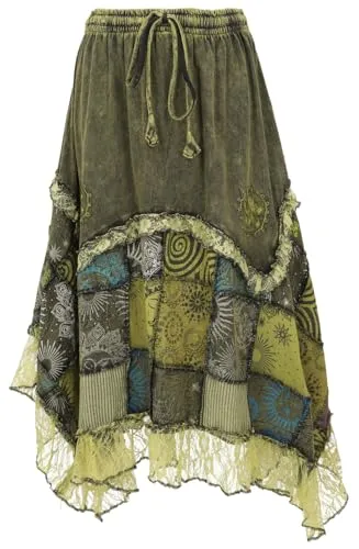 GURU SHOP Langer Boho Zipfelrock mit Spitze von Guru-Shop