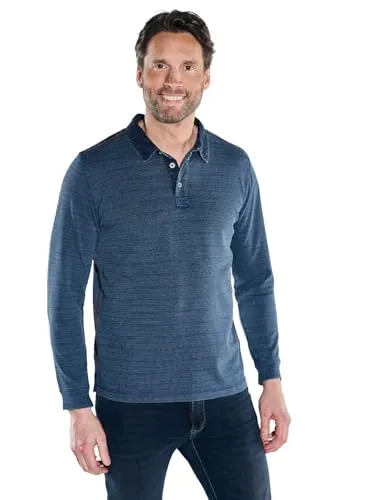 Engbers Langarm-Poloshirt mit Denim-Kragen - Poloshirts für Herren, sportiver Denim-Kragen und gebrochene Streifenstruktur für einen besonderen Look, aus hautfreundlichem Baumwoll-Hightech-Mix für hohen Tragekomfort.