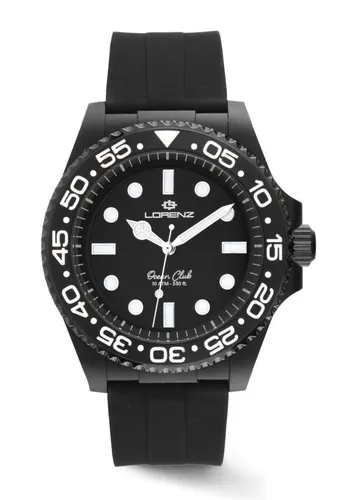 Herrenuhr Lorenz Ocean Club Etui 40mm Schwarz, Zwinge Drehbar, Uhrband Gummi