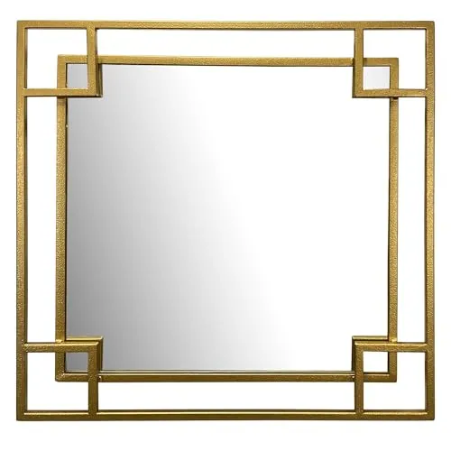 FINEBUY Wandspiegel Gold Metall 60x60 cm - Quadratischer Hängespiegel im modernen Design, ideal für Flur und Garderobe. Hochwertiges Material und stilvolle goldene Optik verleihen jedem Raum Eleganz.