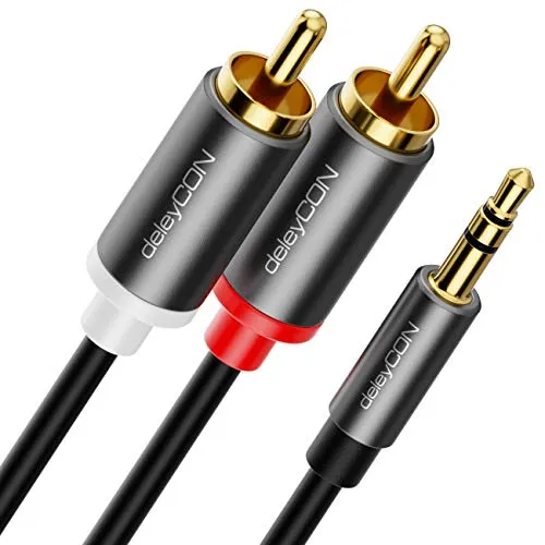 deleyCON 15m Klinke zu Cinch RCA Kabel 3,5mm Audiokabel Wandler Kabel Handy und Smartphone an HiFi-Receiver 3,5mm AUX Klinke auf Cinch Stecker (Extra Dünn & Flexibel)