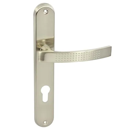 domino Türgriff 72 Drückergarnitur PZ - Profilzylinder Set Türklinke für Zimmertür, Bürotür, Kellertür & Innentür L-Form Türbeschläge aus Aluminiuml Nickel Türdrückergarnitur ALMA ECO M9